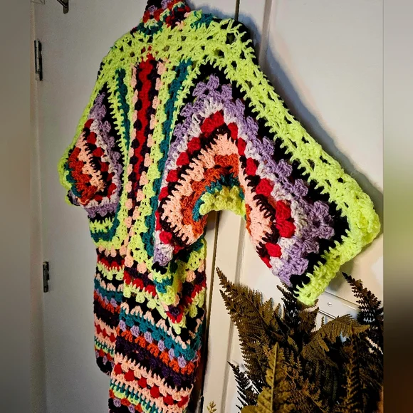 Handmade Crochet Maximalist Long Hex Square Granny Square Short Sleeve Cardigan - Picture 12 of 12